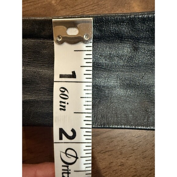 Vintage Mexican Artisan Belt Black Leather Wide Brass Sculptural Buckle Boho MCM - Picture 11 of 13